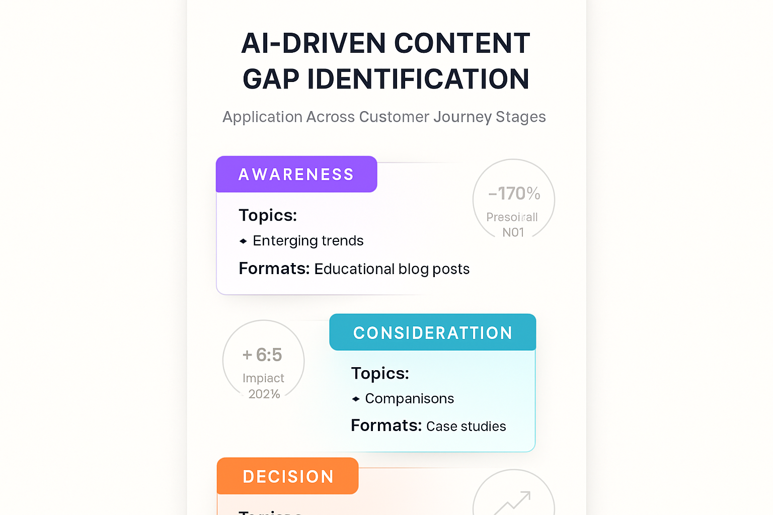 A forward-looking roadmap illustrating how AI uncovers specific content opportunities at each customer journey stage, facilitating confident and timely strategic decisions.