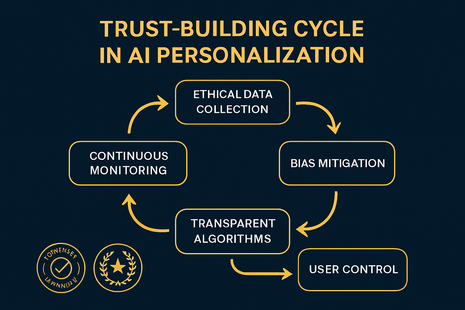 Our trust-building cycle for AI personalization demonstrates the comprehensive process businesses follow to ensure ethical, transparent, and user-centric AI solutions.