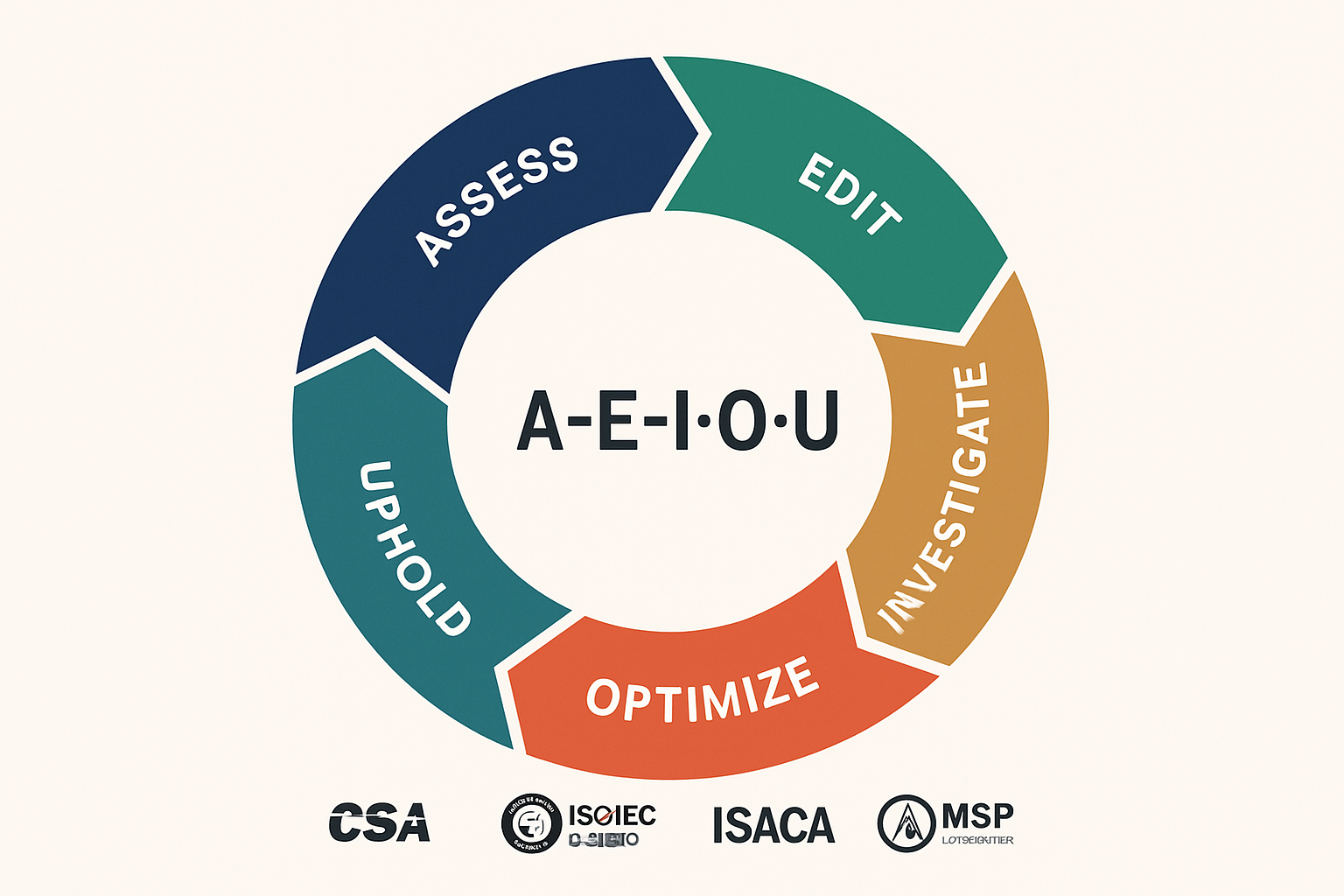Visualizing the A-E-I-O-U framework for comprehensive AI content quality assurance, establishing our authoritative methodology to guide your human oversight process.