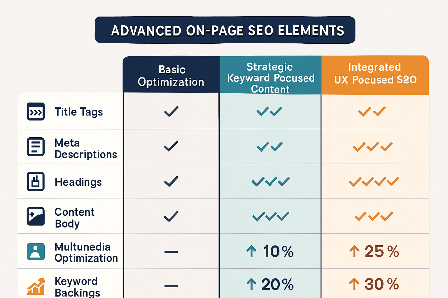 Side-by-side comparison of on-page SEO techniques