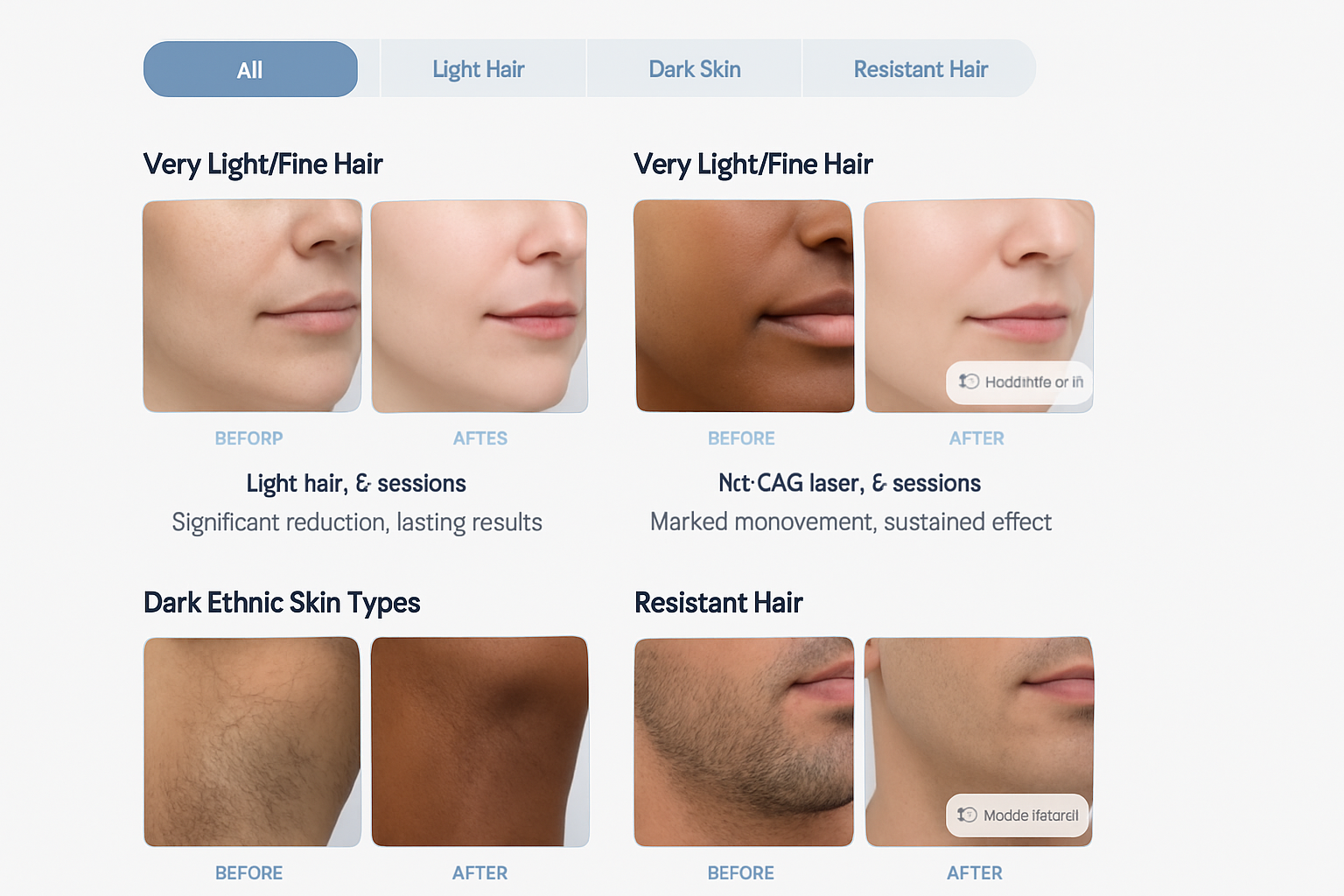 See proven results from our advanced laser hair removal treatments on the most challenging skin and hair types.