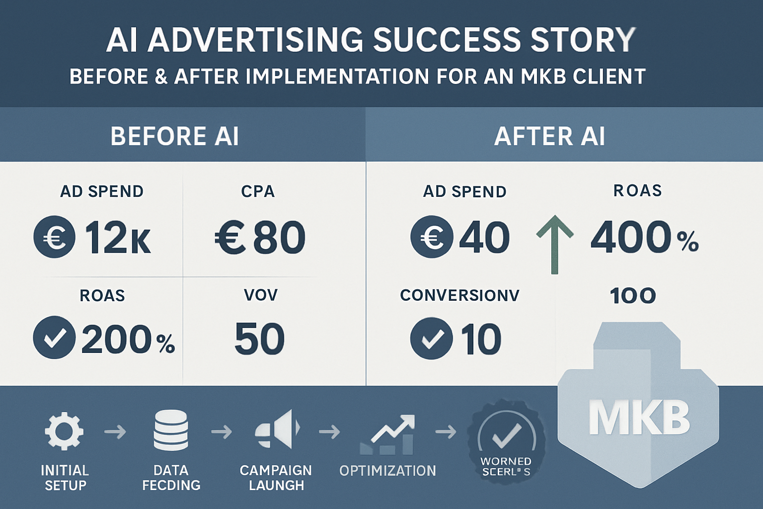 Real MKB client data illustrates how AI-driven advertising optimized spend and boosted ROI, providing relatable proof to support your investment decision.