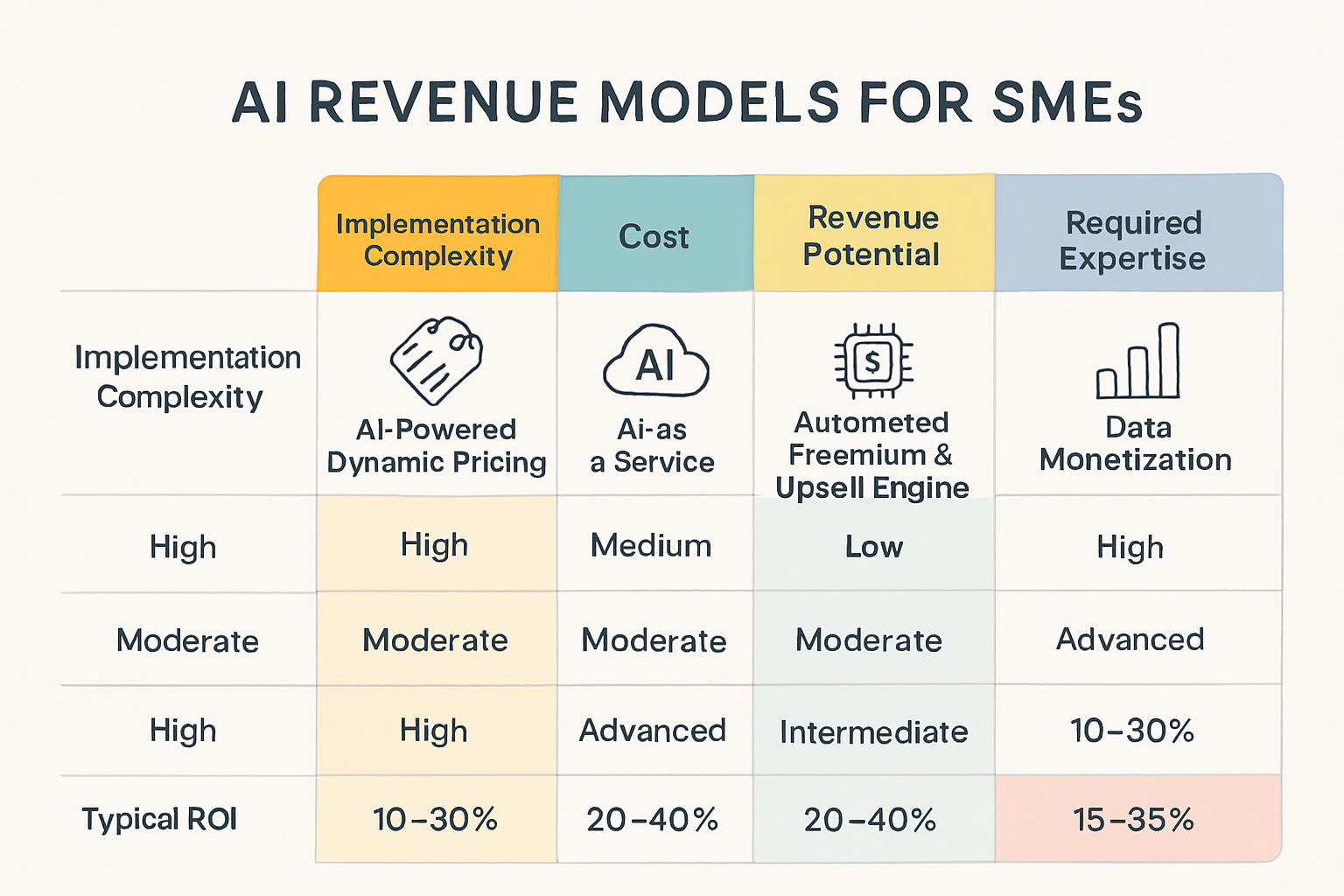 At a glance: Compare AI-powered revenue models for SMEs based on strategic criteria to identify the best fit for your business.