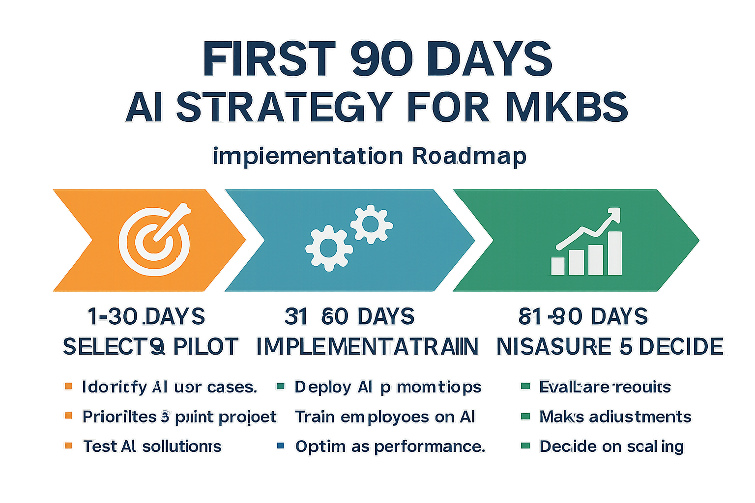 Your First 90 Days: Structured AI implementation roadmap guiding you from pilot projects to measurable results for confident decision-making.