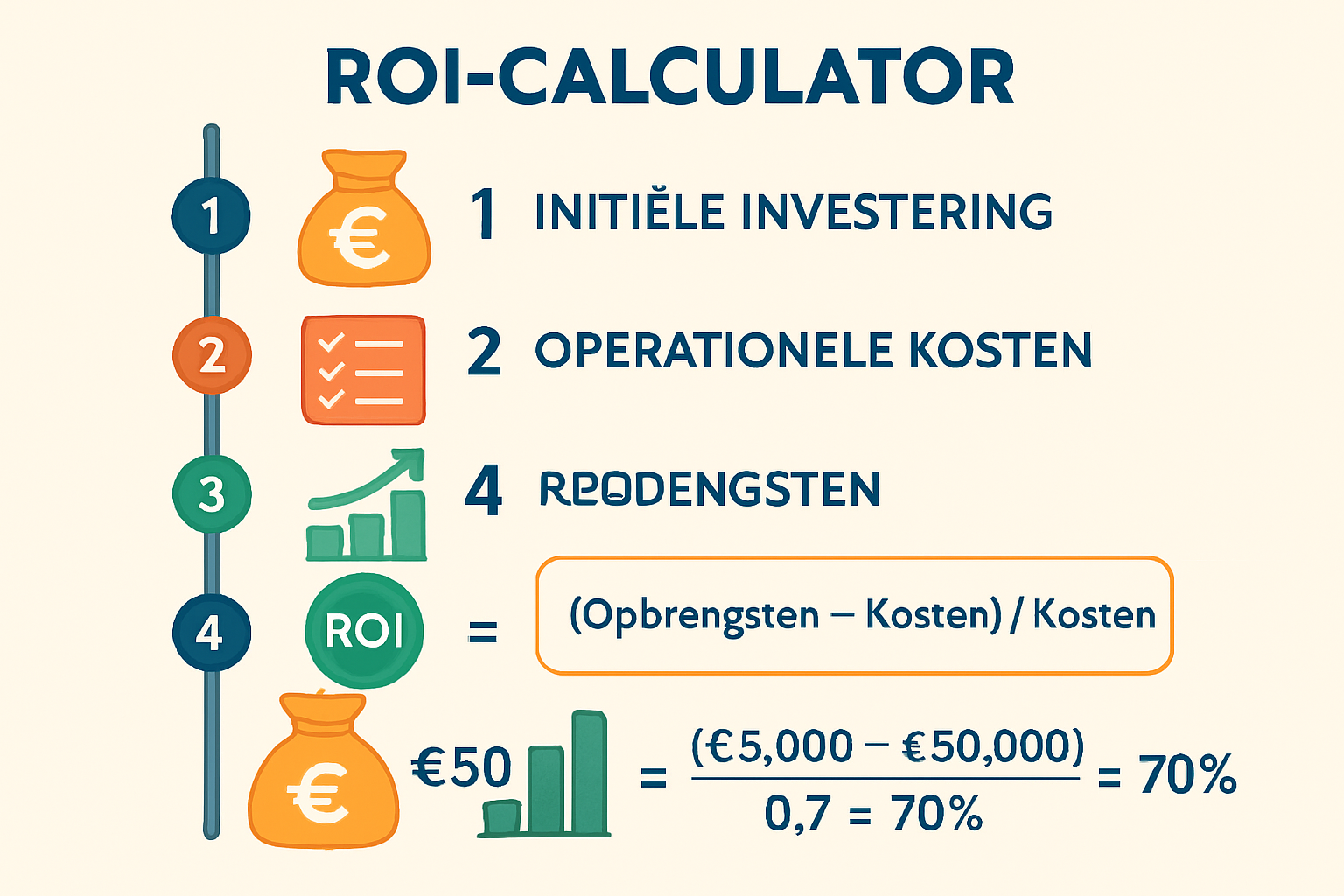Praktische visualisatie van ROI-berekening die MKB-ondernemers helpt hun investering in AI financieel te onderbouwen en communicatie naar stakeholders te vereenvoudigen.