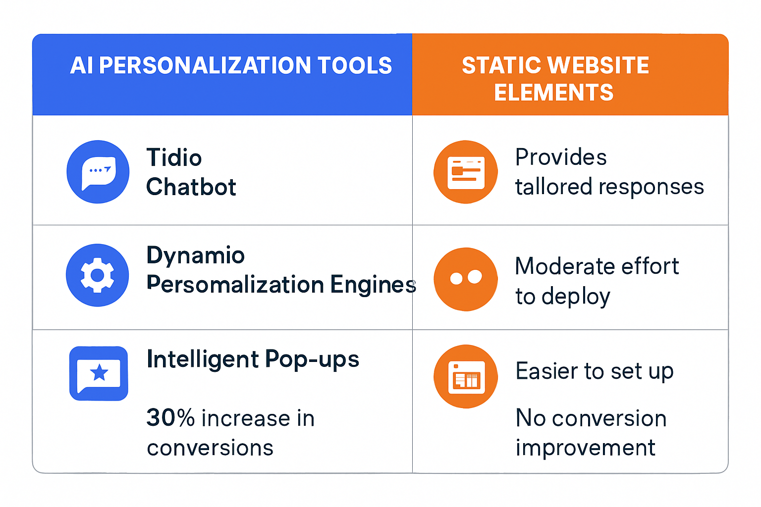 Compare AI-driven personalization solutions to traditional static approaches for immediate visitor engagement and conversion improvements.