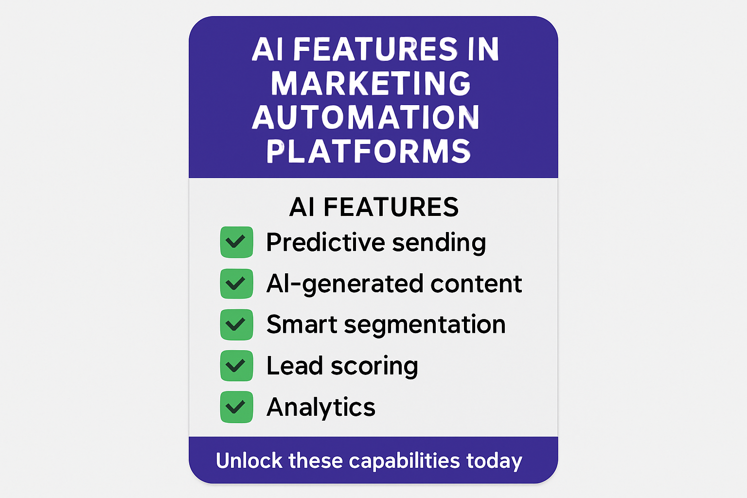 Your actionable AI features checklist — empower your marketing automation with proven, easy-to-activate tools today.