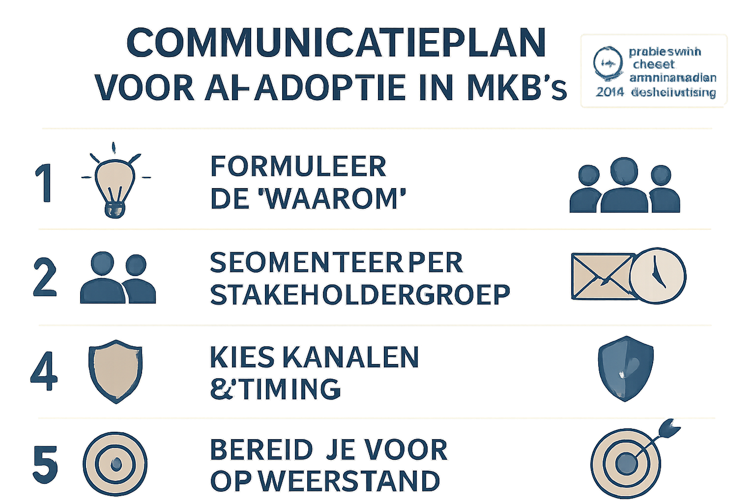 Een infographic die het 5-stappen communicatieplan illustreert.