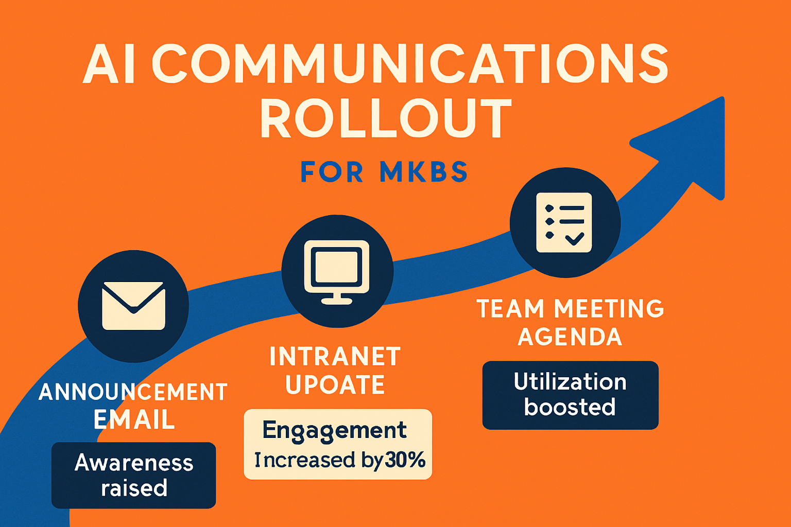 Een roadmap die de uitrolfases van AI-communicatie visualiseert.