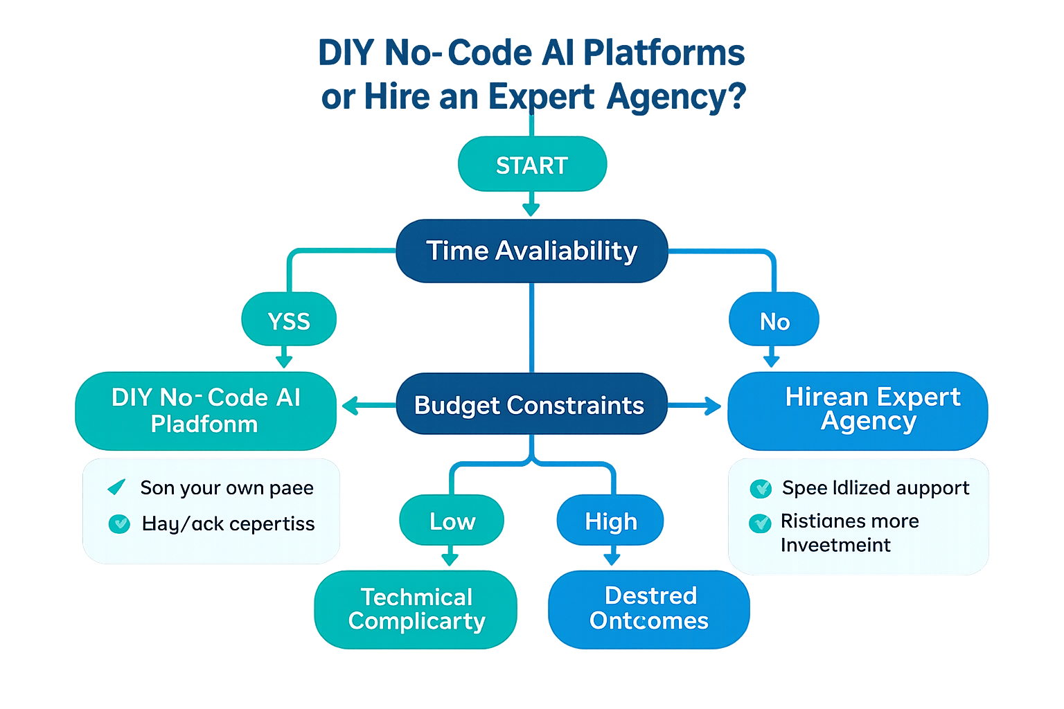 Decision tree guiding SMEs on choosing between DIY no-code platforms or hiring an expert agency