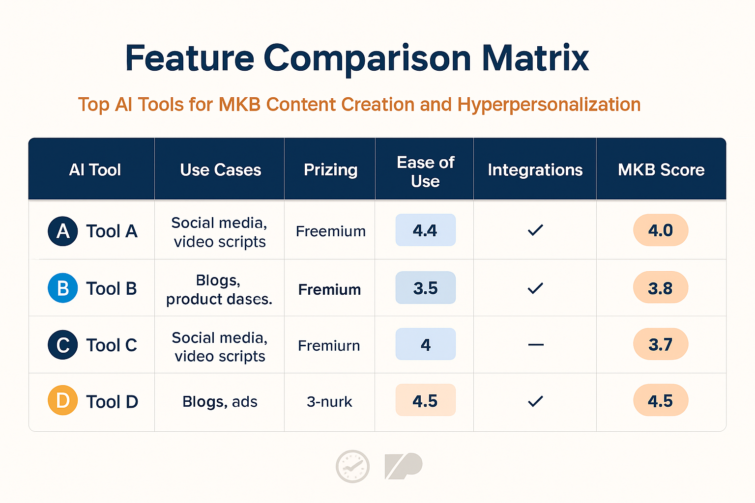 Een vergelijkingsmatrix van AI-tools voor MKB, met criteria zoals use cases, prijzen, gebruiksgemak, integraties en Nederlandse taalondersteuning.