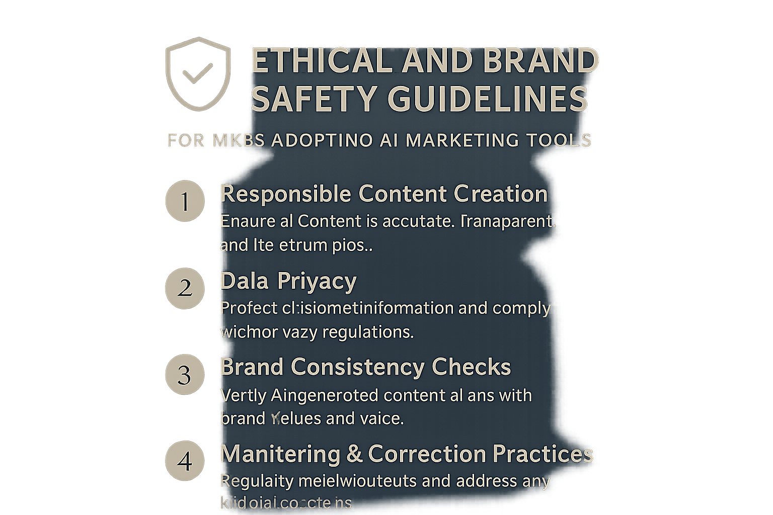Een checklist met richtlijnen voor ethisch en merkveilig gebruik van AI in marketing, met secties over contentcreatie, gegevensprivacy en consistentie.